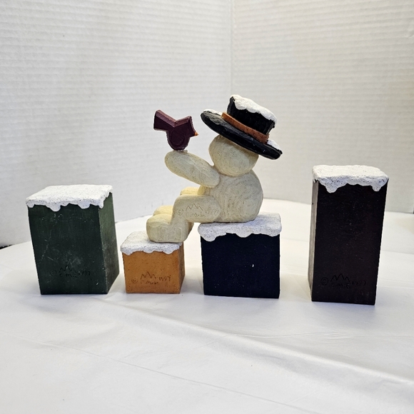 Crazy Mountain Snowman & Block Letters S N O W Figurines NOEL 1997 Vtg Gift Mom - Picture 7 of 13